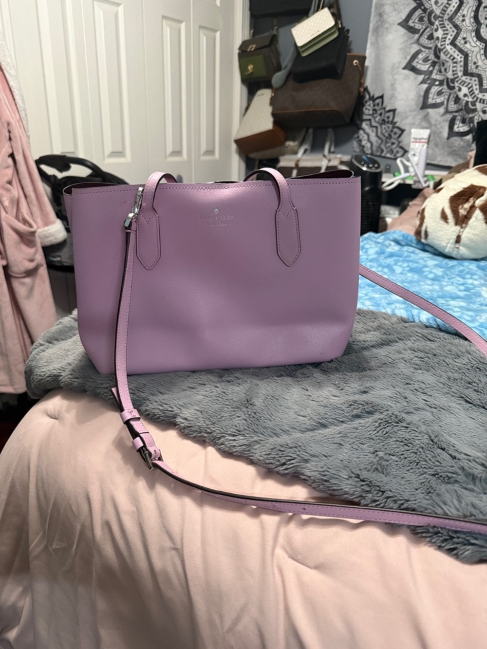 kate spade Lavender Leather Shoulder Tote with Crossbody Strap